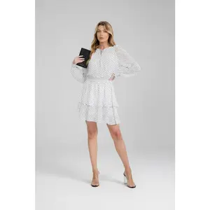 BLACK & WHITE PLOKA DOT SMOCK WAIST FIT & FLARE MINI DRESS