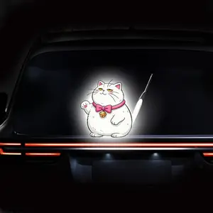 1pcs Waving Tail Cat Car Sticker, Waterproof Self-Adhesive Vinyl, Window Wiper Decor, Night Reflective Safety, for Cars and Trucks