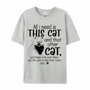 "All I Need Is This Cat And That Other Cat" Funny Cat Lover Oversized Cotton T-Shirt, Cute Cat Mom Graphic Tee, Comfort Casual Outfit, Perfect Cat Owner & Animal Lover Gift, Ideal Everyday Outfit
