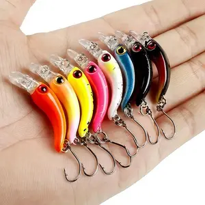 Fishing Hard Plastic Bait, 8 Counts 1.5g Mini Bait for Minnows with Wobbler for Bass