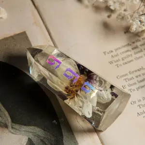 999 Flower Crystal with Holographic Angel Number Dahlias & Salvia for Inner Strength and Positive Change Unique Handmade Resin Point