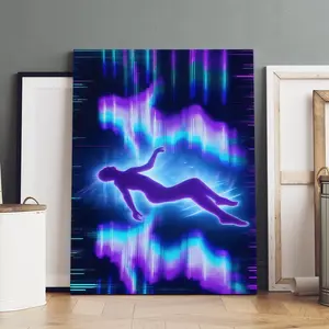 Wooden Frame Canvas Poster, Cyber Neon Art, Modern Living Room Decor, Waterproof, Suitable for Bedroom, Hallway, Wall Art