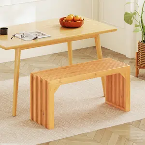 COSTWAY - Bamboo Dining Bench Long Entryway Bench, Indoor Outdoor Solid Wood Bench-Natural