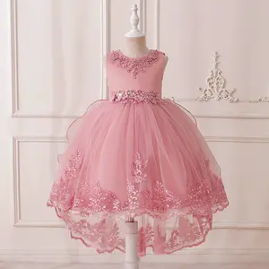 Flower Girl Dress Princess Tulle Gown Embroidered Long Evening Dress Short Front Long Back Train Bridesmaid Wedding Communion Party Pageant Performance Dress
