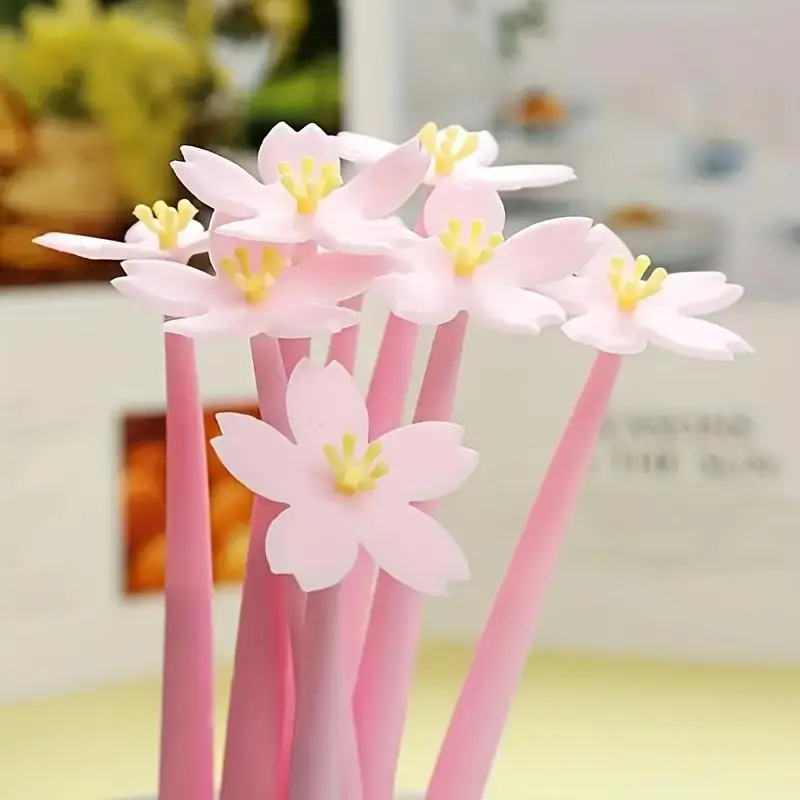Sakura Design Gel Pen (4 Counts), Cute Flower Design Gel Pen, Writing Pen for Students, Stationery Supplies for Home School Office