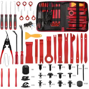 330 count Trim  Kit Automotive Tools Auto Removal Set for  Panel Dashboard Radio Puller Tool Plastic  Tools Clip Pliers/Fastener  Tool with Storage Bag (red)