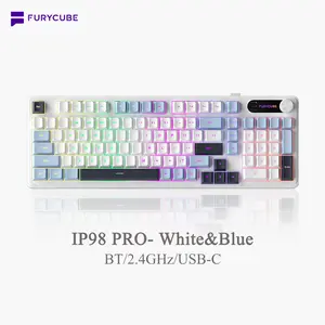 [New] FURYCUBE IP98 PRO Silent Keyboard, Tri-Mode Bluetooth/2.4GHz/USB-C Cute Shine-through keycaps Gaming Office Keyboard with Number Pad RGB Backlit, Media Knob Custom for MAC Xbox PC Gamer Fixed Keycaps & Switches (Non-Replaceable)