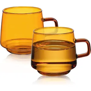Glass Coffee Mugs Set of 2-10 oz Glass Stackable Coffee Cups with Handle - Colored  Cups Drinking Glasses for Espresso, Cappuccino, Latte, , Milk