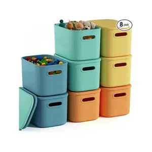 8 Pack Colorful Storage Bins With Lids For Shelves, Classroom Storage Bins, Stackable Colored Bins, Teacher Bins, Plastic Storage Containers With Lids For Organizing, Storage Boxes For Pantry Cabinet
