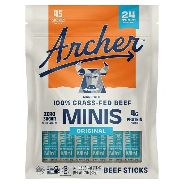 Archer Original Mini Beef Sticks, 0.5 oz Individually Wrapped Snack Sticks, 24 Count – High Protein Meat Snack for On-the-Go, Lunches & Travel