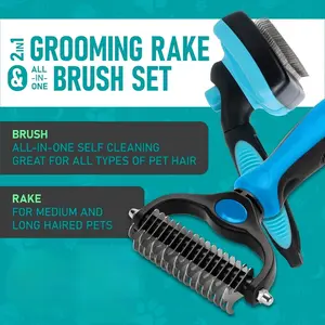 2PCS Double-Sided Undercoat Rake for Dogs and Cats - Comfort Grip Dematting Deshedding Brush Tool,Stainless Steel Teeth, Gentle on Skin clean hair lint summervibes