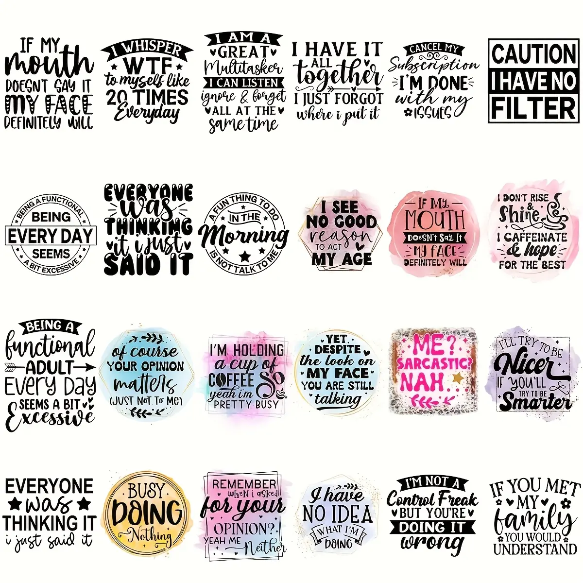 36 Fun Quotes DIY Art Crafts Transfer Stickers, Craft Supplies, DIY Products, Washable Heat Transfer Design, Iron-Free Decals for T-Shirts, Face Masks, Jeans, Backpacks