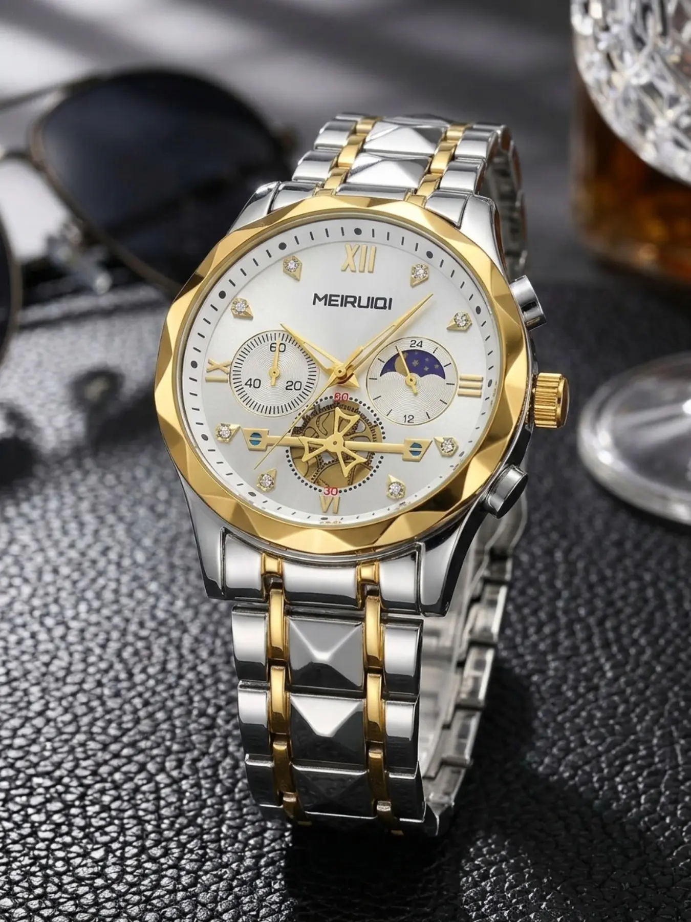 Men's Business Fashion Round Dial Analog Quartz Watch, Fashion Watch for Party, Daily Clothing Decor, Trendy All-match & Exquisite Watch for Birthday Gift with Box