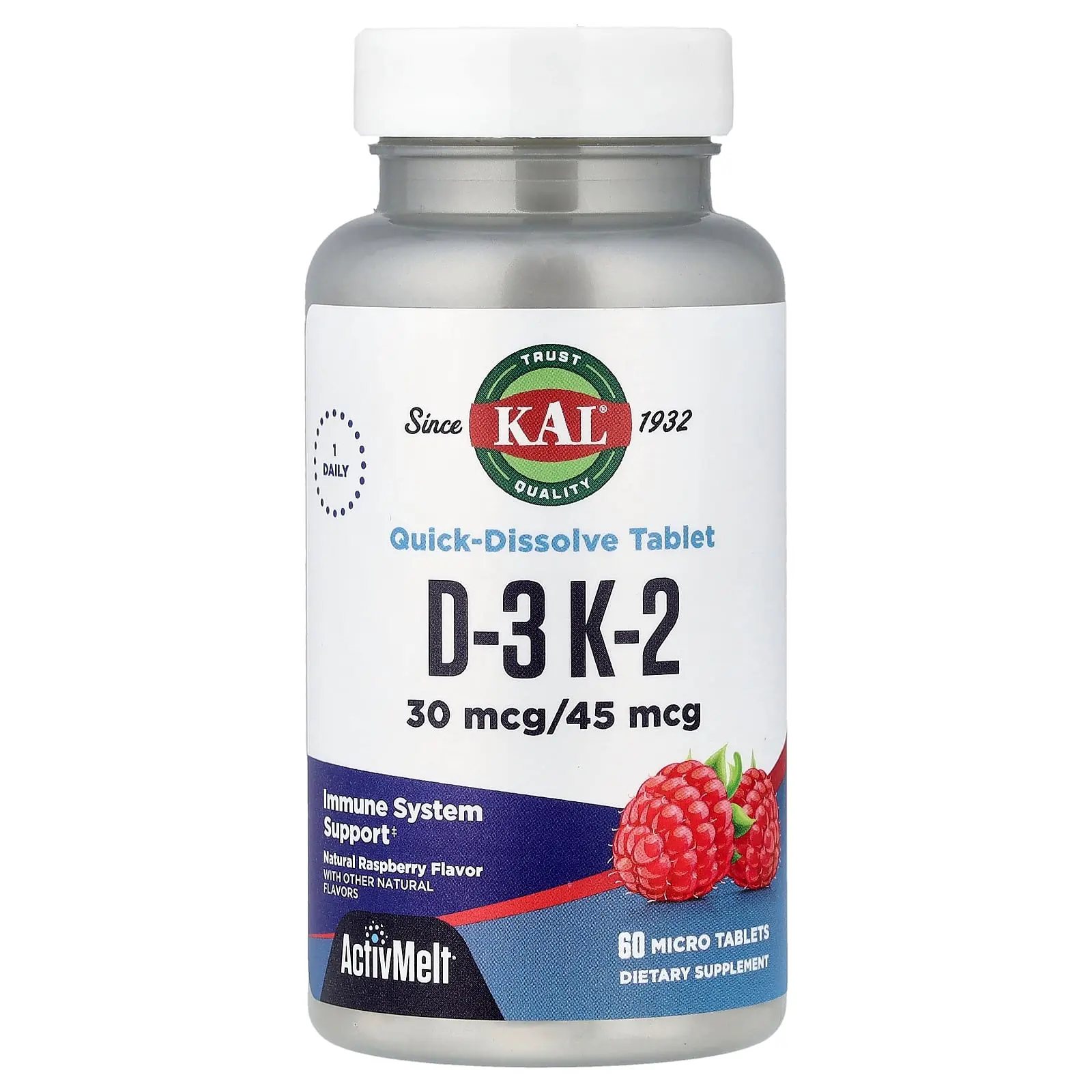 KAL D-3, K-2, Raspberry, 60 Micro Tablets