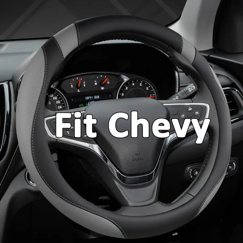 Customized Auto Car Steering Wheel Cover for Chevy Silverado, Tahoe, Equinox, Traverse, Trailblazer, Colorado (Black + Gray-Standard Size)