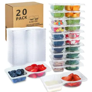 Reusable Snack Containers With Lids, Double Compartment Snack Pack Containers, Portion Control, Meal Prep, Ideal For On-The-Go Mini Sauce Boxes & Lunchable Snack Packs For Kids