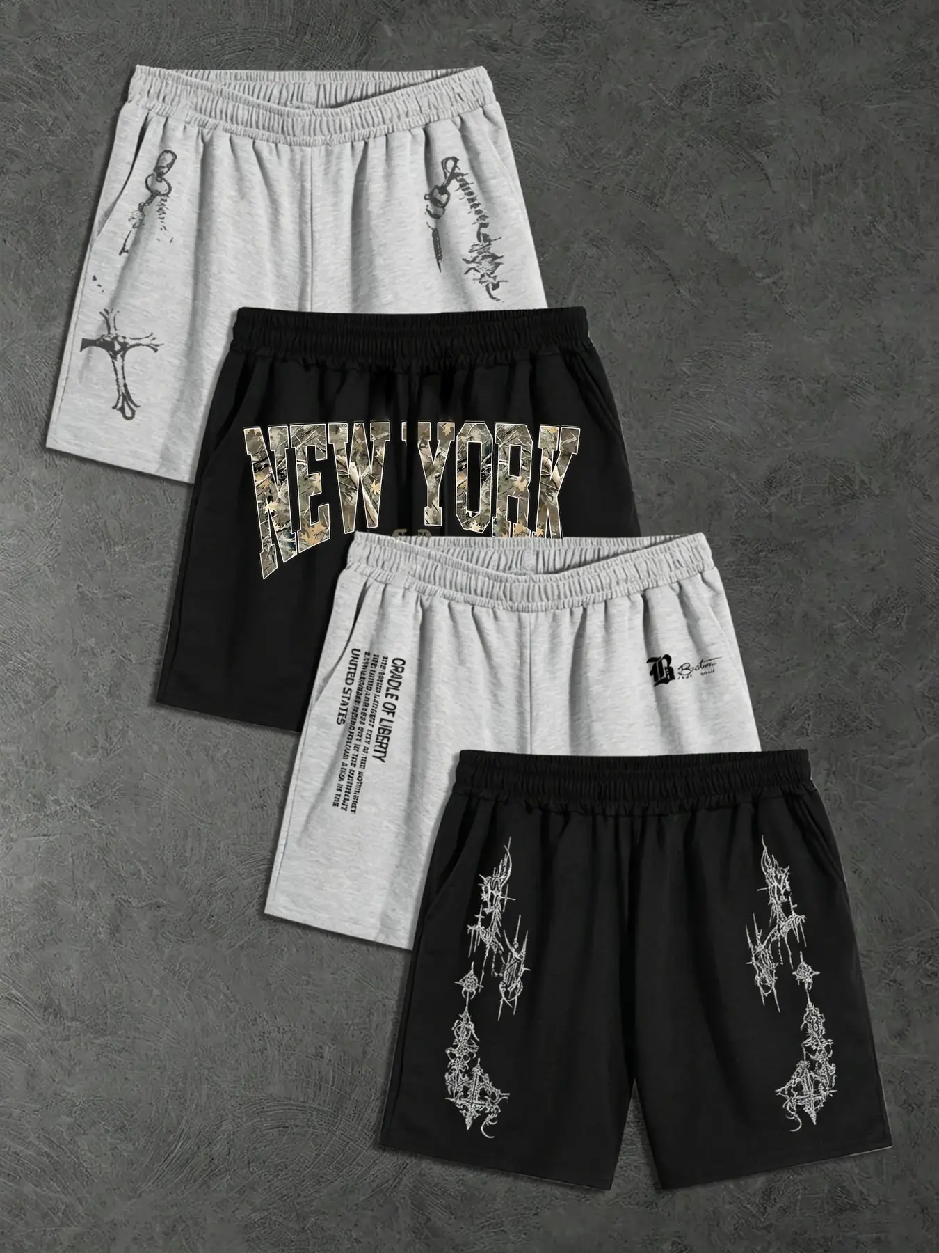 Four-Piece Pack Home Shorts, Street Style Print, Comfortable Stretch Fabric, Casual Vacation Style, Unisex, Five Sizes Available