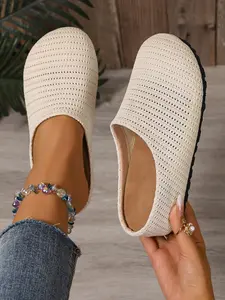 Fashion Summer New Open Toe Thick Sole Non-Slip Sandals Linen Breathable Slip-On Shoes for Women, Comfortable and Stylish Footwear