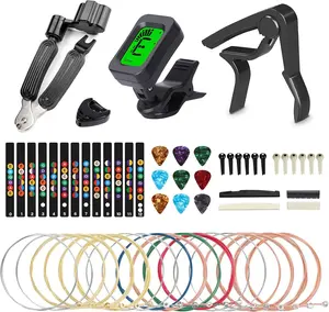 Guitar Accessories Kit Include Acoustic Guitar Strings, Tuner, Capo, 3-in-1 Restring Tool, Pick Holder