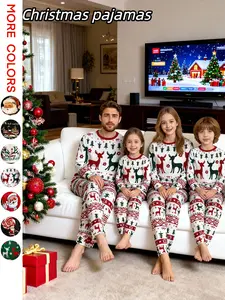 2-Piece Long Sleeve & Pants Christmas Couple Sleepwear Set, Men Women Homeewear, Kids Pajamas, Holiday Family Matching, Clothes