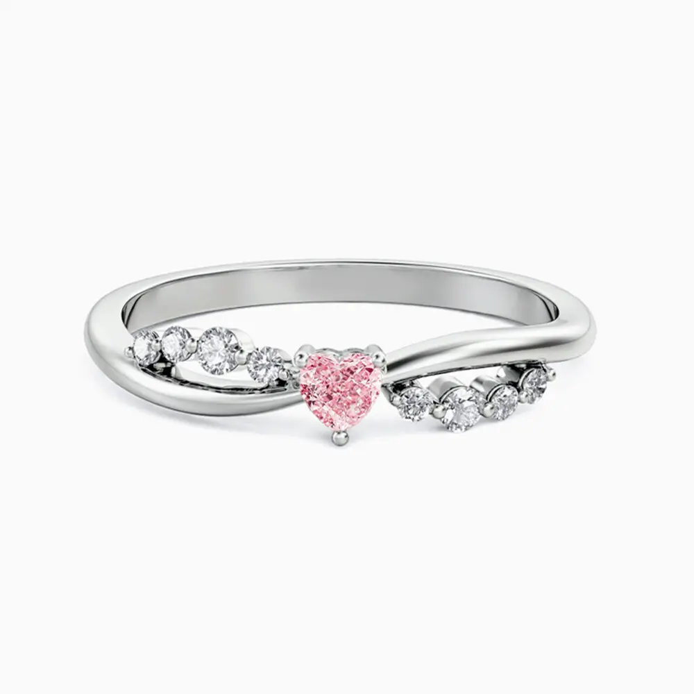 DARRY Charming Pink Heart Zirconia Promise Ring 18K White Gold Plated Sterling Silver