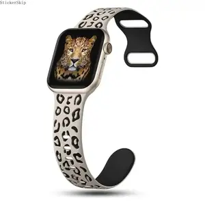 2026 Viral Leopard Engraved Apple Watch Band – Fashion Pattern Silicone Strap Compatible with 40–49mm Series & Ultra, Soft Sweatproof Wristband for Gym, Daily Wear, Street Style & TikTok Must-Have Gift