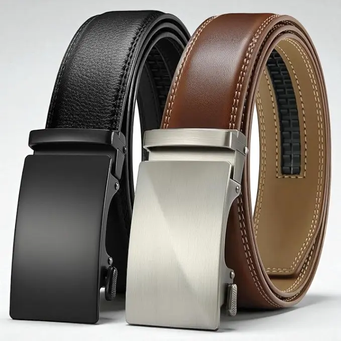 Men's Leather Ratchet Belt 2 Pack - Customizable Fit, Effortless Style Adjustable waist size (34 to 36)