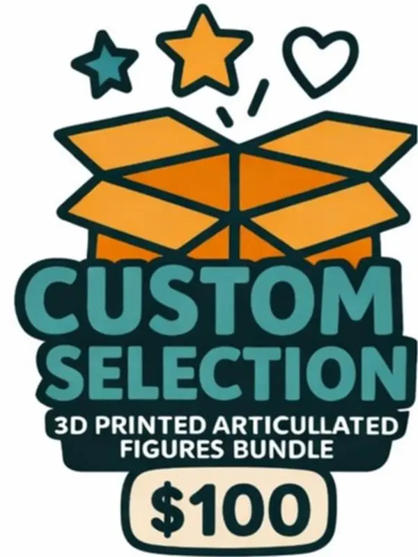 Custom 3D Printed Articulated Figures Bundle $100 Value PLA Plastic USA Made Clear Contents No Surprises Customizable Design Collectible Room Decor