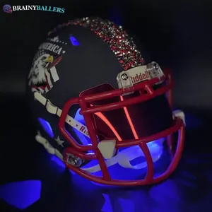 Blue LED Light Up American Inspired Mini Helmet - Crystals, Matte Navy Flag