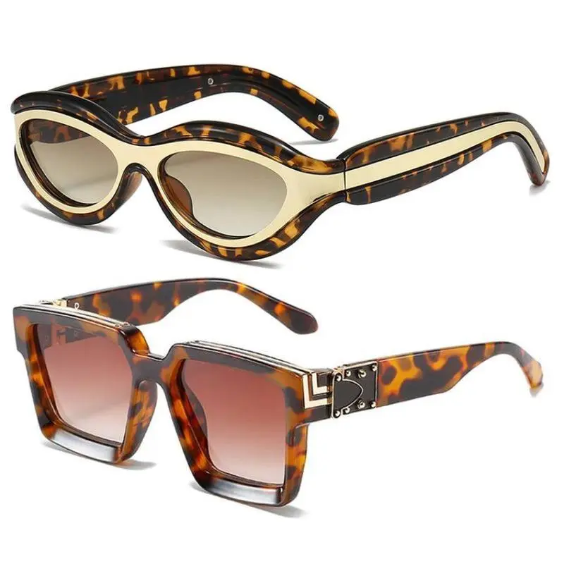 2-Piece Retro Cat Eye Sunglasses for Women Thick Tortoiseshell Frame & Anti-Glare Oversized Square Shades Stylish Fashion Accessory for Everyday Wear & Outdoor Activities