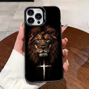 Lion Cross Pattern Phone Case Suitable for IPhone11/12/13/14/15/16/17 Pro Promax Plus Air,Shockproof Drop Protection Durable PC Smartphone Cover