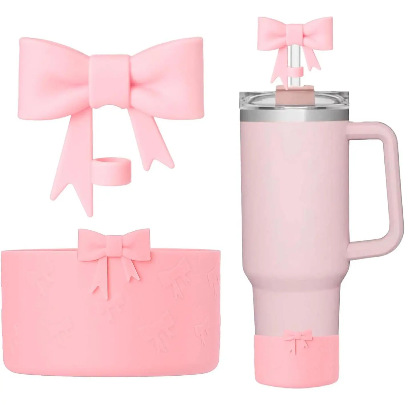 Bow Silicone Protective  Boot for 20/30/40Oz, 2 Pack  Cup Accessories Compatible 12-24Oz for Hydroflask Boot and More (Pink Set)