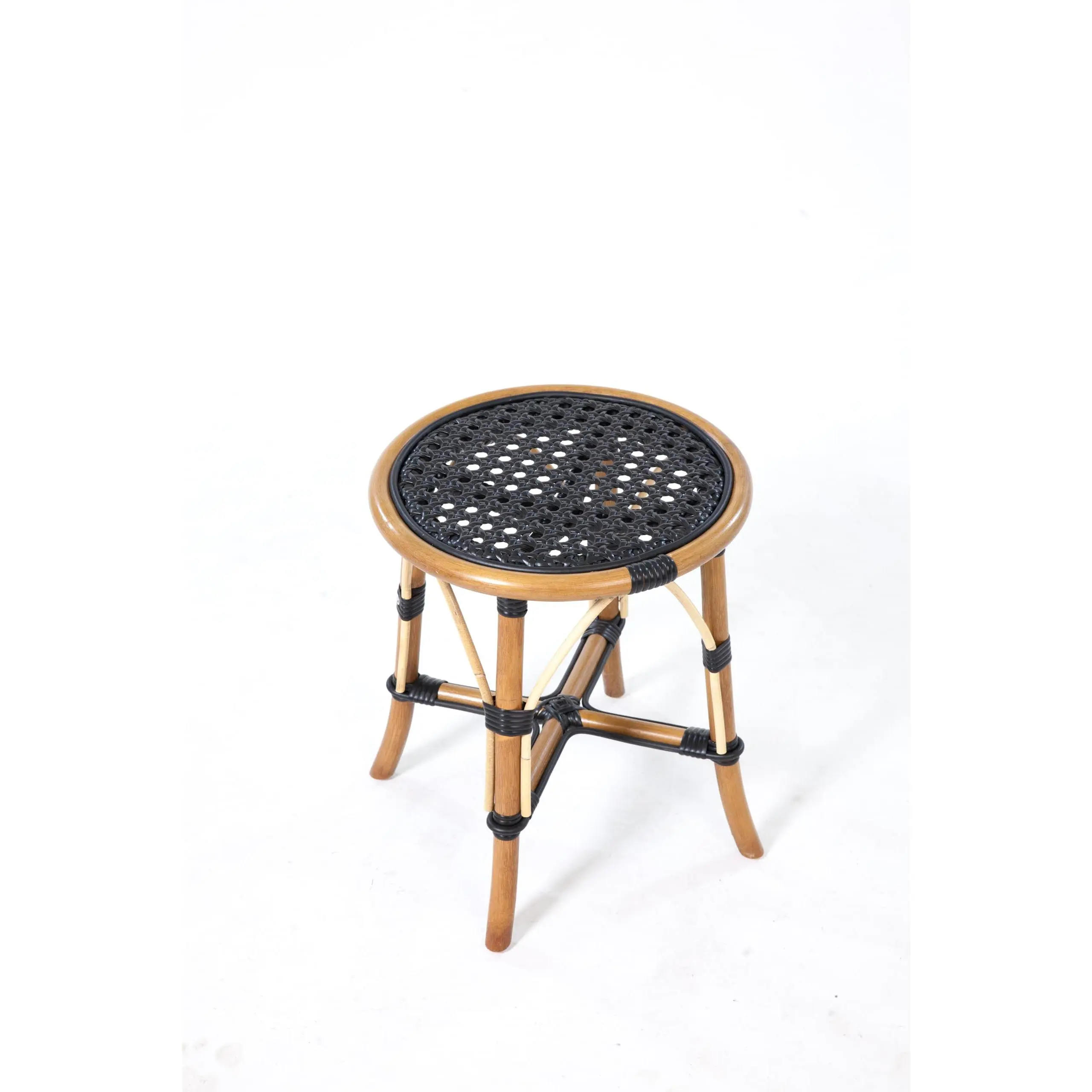 Aspen Brands Compact Backless Bistro Barstools - Low Height, Classic Design Wooden Stools with Woven Rattan Seats, Reinforced Frame, Durable French Café Indoor Furniture Chairs
