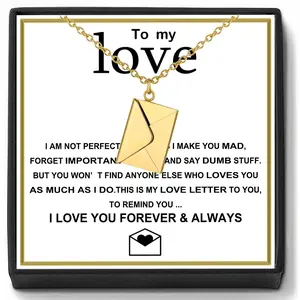 TikTok Viral Love Letter Necklace | Aesthetic Envelope Pendant with 'Open Me' Design | Cute Valentine's Day Gift for Couples Romantic Jewelry Black Font Romantic Jewelry Black Font Minimalist Chain
