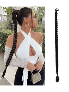 Fashionable Women's Long Braided Ponytail Wig, Synthetic Knotted Hairpiece with Rubber Bands, Stylish False Hair Extension, Synthetic Braids
