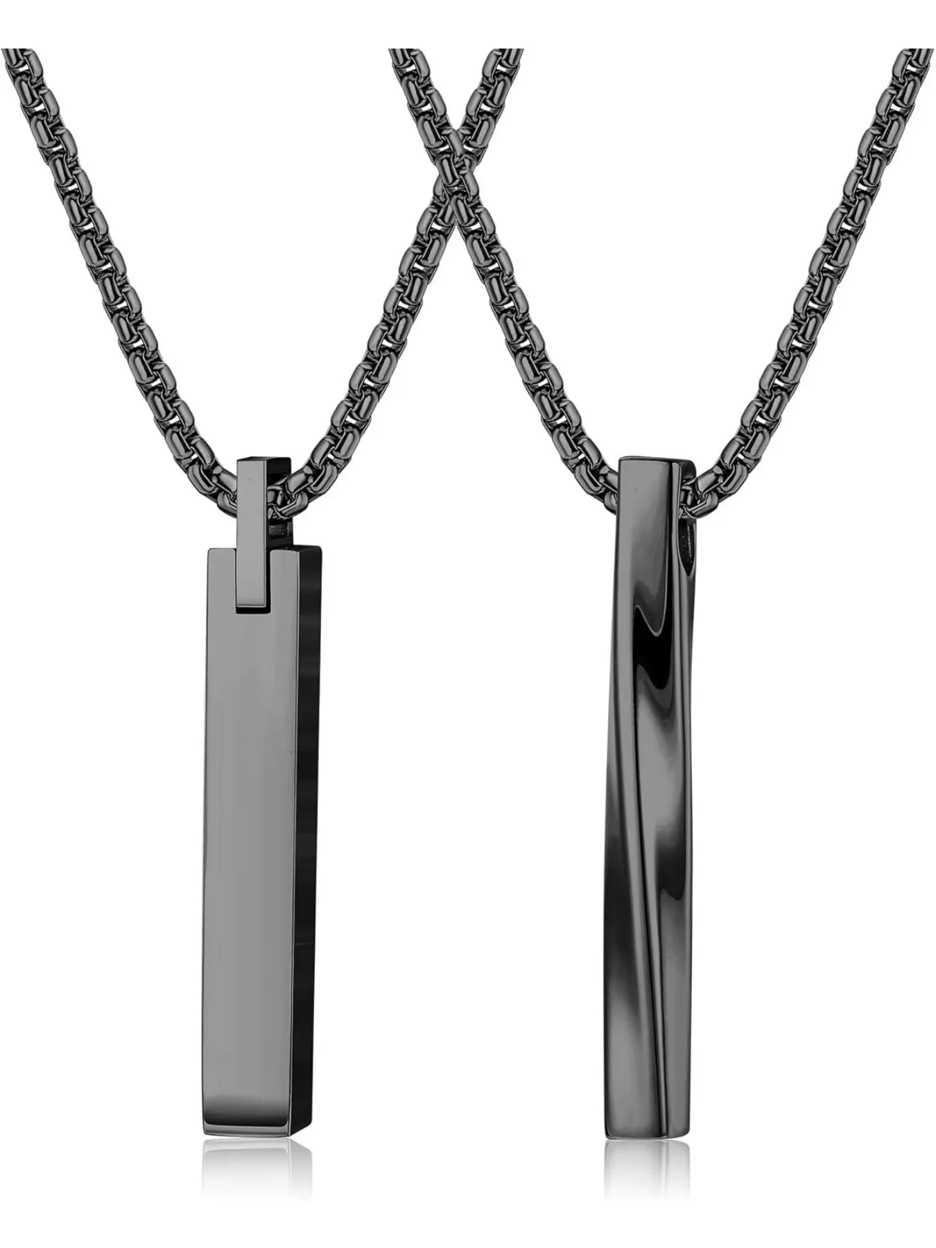 2pcs Stainless Steel Stick Bar Necklace Set for Men Women Cool Unisex Twisted Cube Bar Vertical Cuboid Stick Pendant Chain Necklace