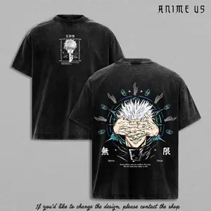 Gojo Satoru Jujutsu Kaisen Washed T Shirt | Infinite Domain Six Eyes Anime Graphic Tee | Limitless Technique Manga Streetwear | Oversized Heavy Cotton Gift for JJK Fans
