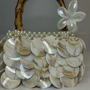 Island Girl Handmade Beaded Bag for Evening Outing with Shell and Pearl Accents Unique Design