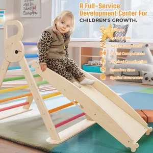 Pikler Triangle Set Wooden Climbing Set for Children 1-3 Years Old with Climbing Frames, Ramps & Arches for Indoor Playground Playtime Foldable
