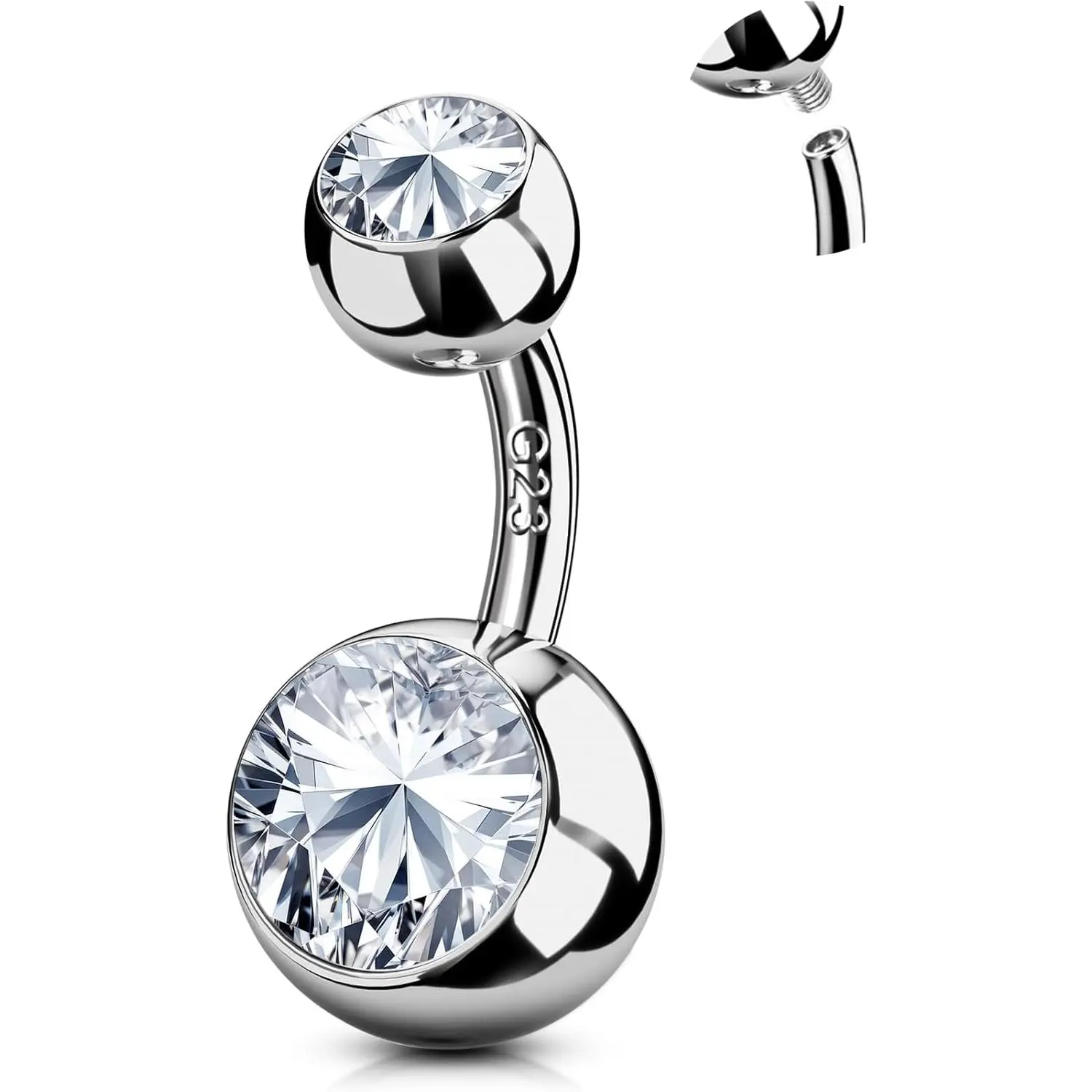 FIASASO Belly Button Rings - 14G Hypoallergenic Internally Threaded Navel Piercing Jewelry, Made with Surgical Steel, Titanium or Cubic Zirconia