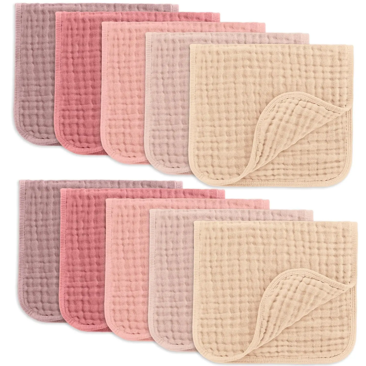 Muslin Burp Cloths 20" x 10", Pack of 10 - Large, 6-Layer, Ultra Absorbent 100% Cotton for Baby Drool and Messes - Soft, Safe & Gentle Baby Burp Cloths for Boys & Girls - Multi Girl