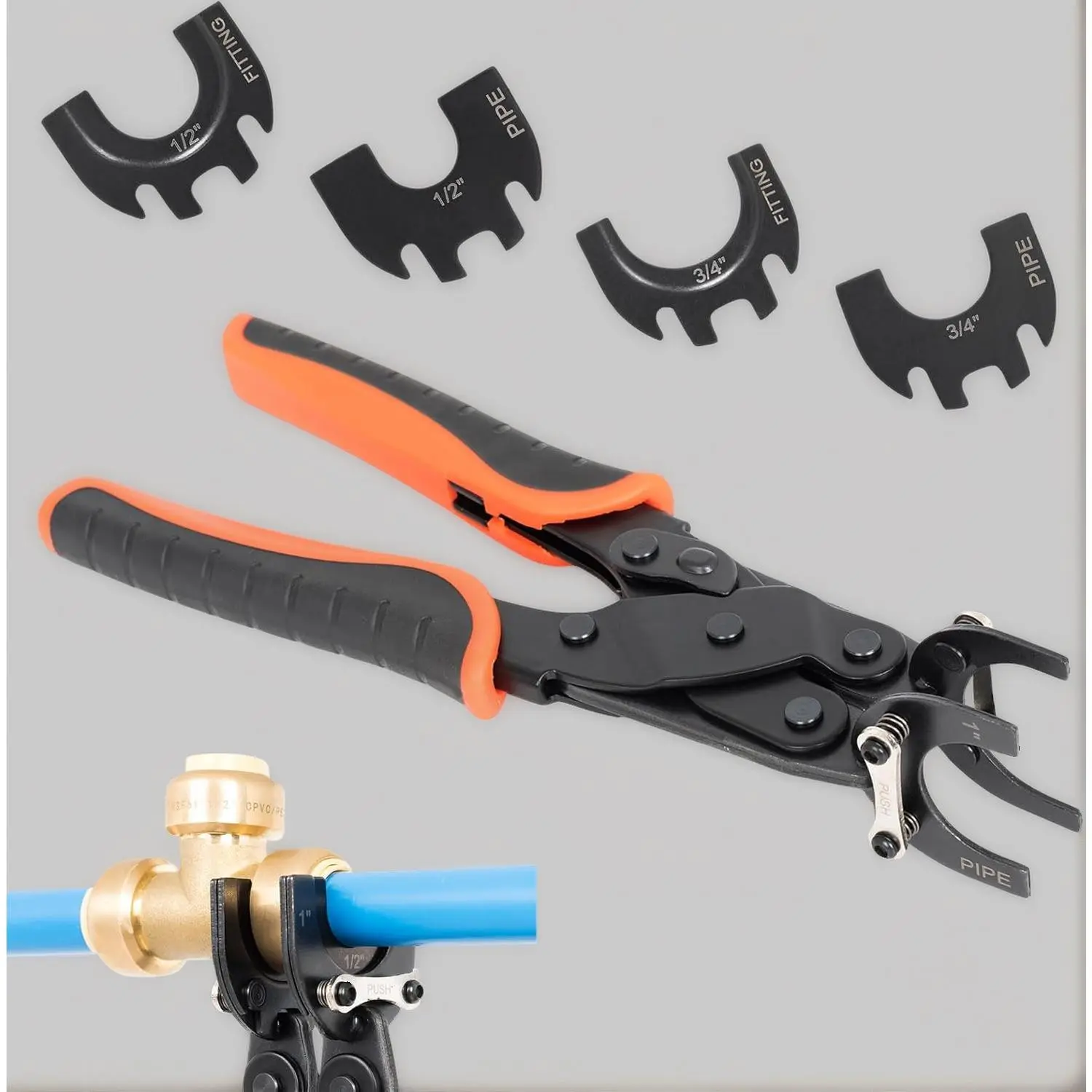 Multi-Size Push-to-Connect Disconnect Tongs - Removal Tool for 1/2", 3/4", 1" PEX, Copper & CPVC Pipes, Improved Compact Version