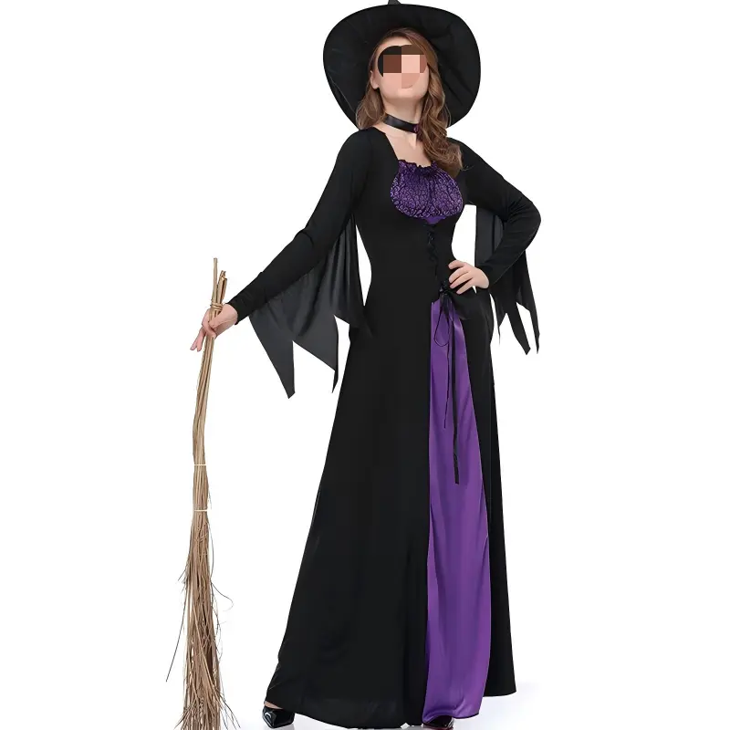 Women's Black-Purple Witch Gown Set Clothes - Adult Witch Cosplay Costume Jackets for Stage, Party Events