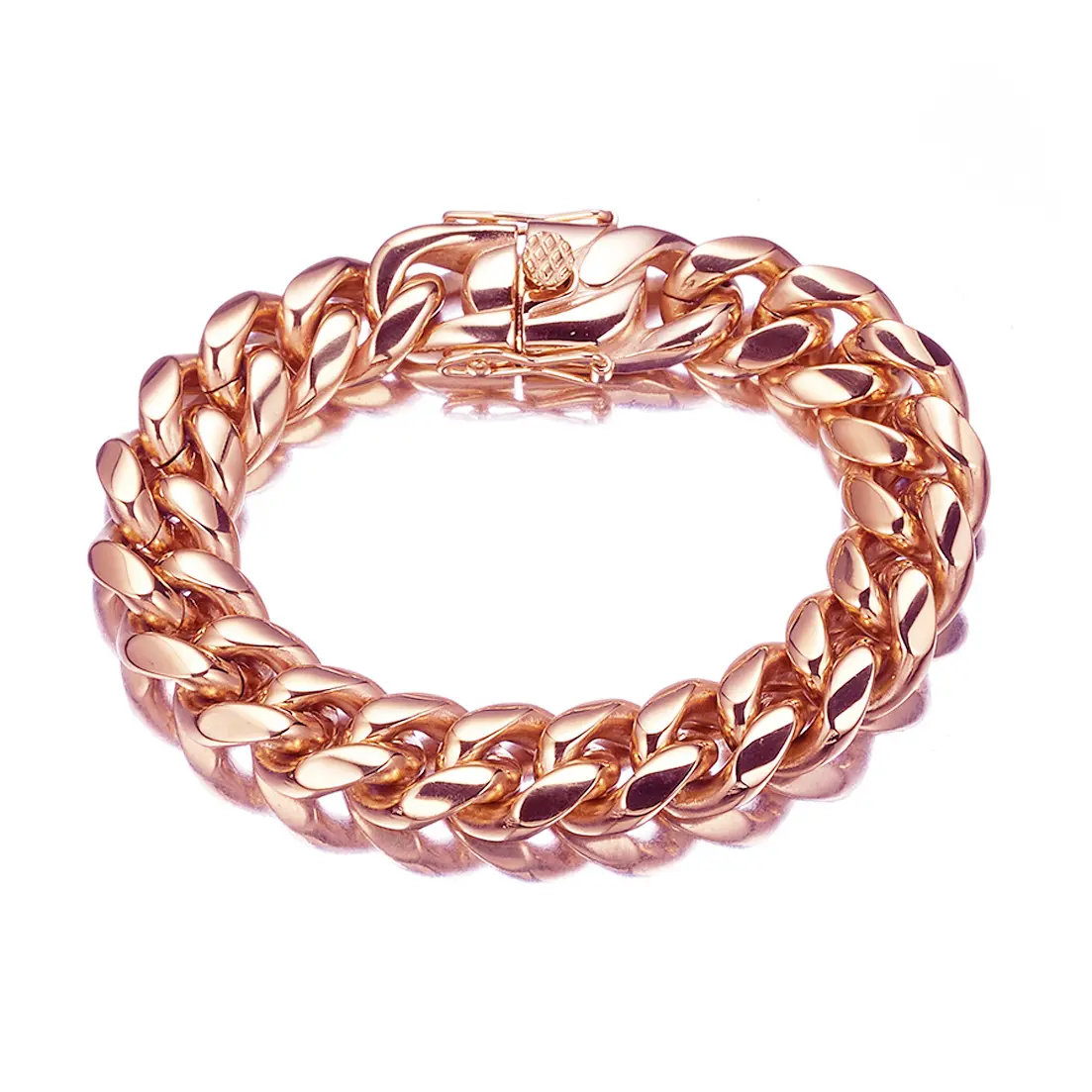 14 mm rose gold Cuban chain necklace, titanium steel/stainless steel material, men’s hip-hop style, European and American design (not a set), modern versatile accessory, single item