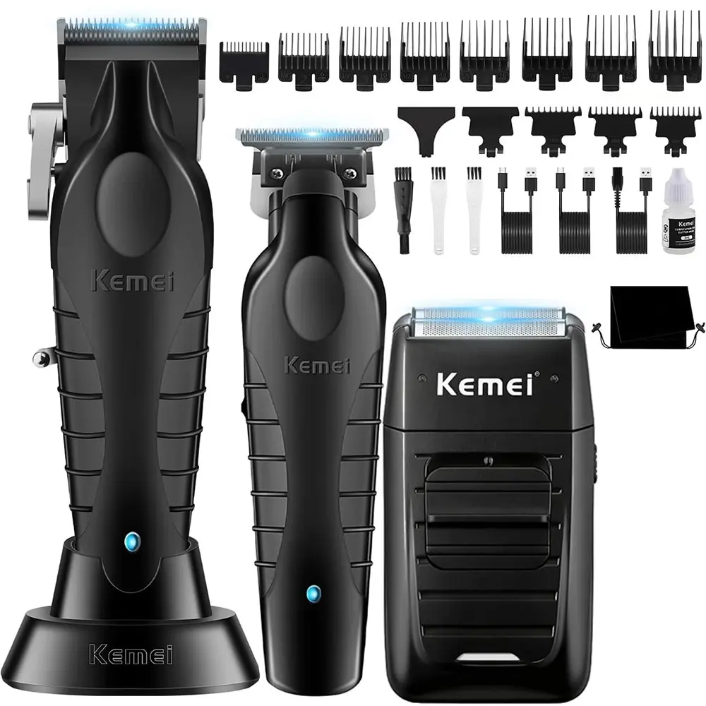 Kemei Hair Trimmer Set Km-2296 Km-2299 Km-1102 Men's Electric Razor Professional Clipper Gift, Rechargeable Hair Clipper, Lithium Ion Battery, New Condition, Cordless Hair Trimmer, Wireless Hair Clipper, Cordless Trimmers Set, Barber Clipper Set
