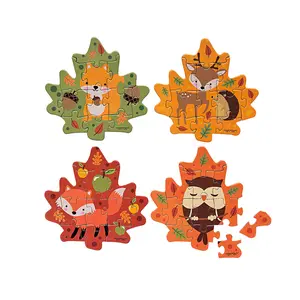 4" x 4" Mini Fall Leaf-Shaped Animal Jigsaw Puzzles – 12 Pc.