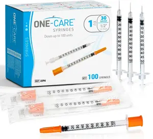 ONE-CARE Syringe 1 ml/cc, 30G x 1/2’’ (12.7mm), Individually Wrapped, Orange Cap, 100 Dispensers Lab per Box