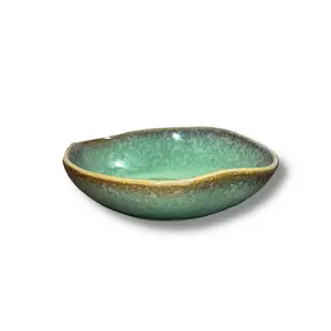 Small Ceramic Decorative Bowl, 8" Green Reactive  Candy Bowl, Trinket Dish Catchall Key Bowl for Entryway Table, Ring Holder  Dish,  Decor Accent (8" Bowl)