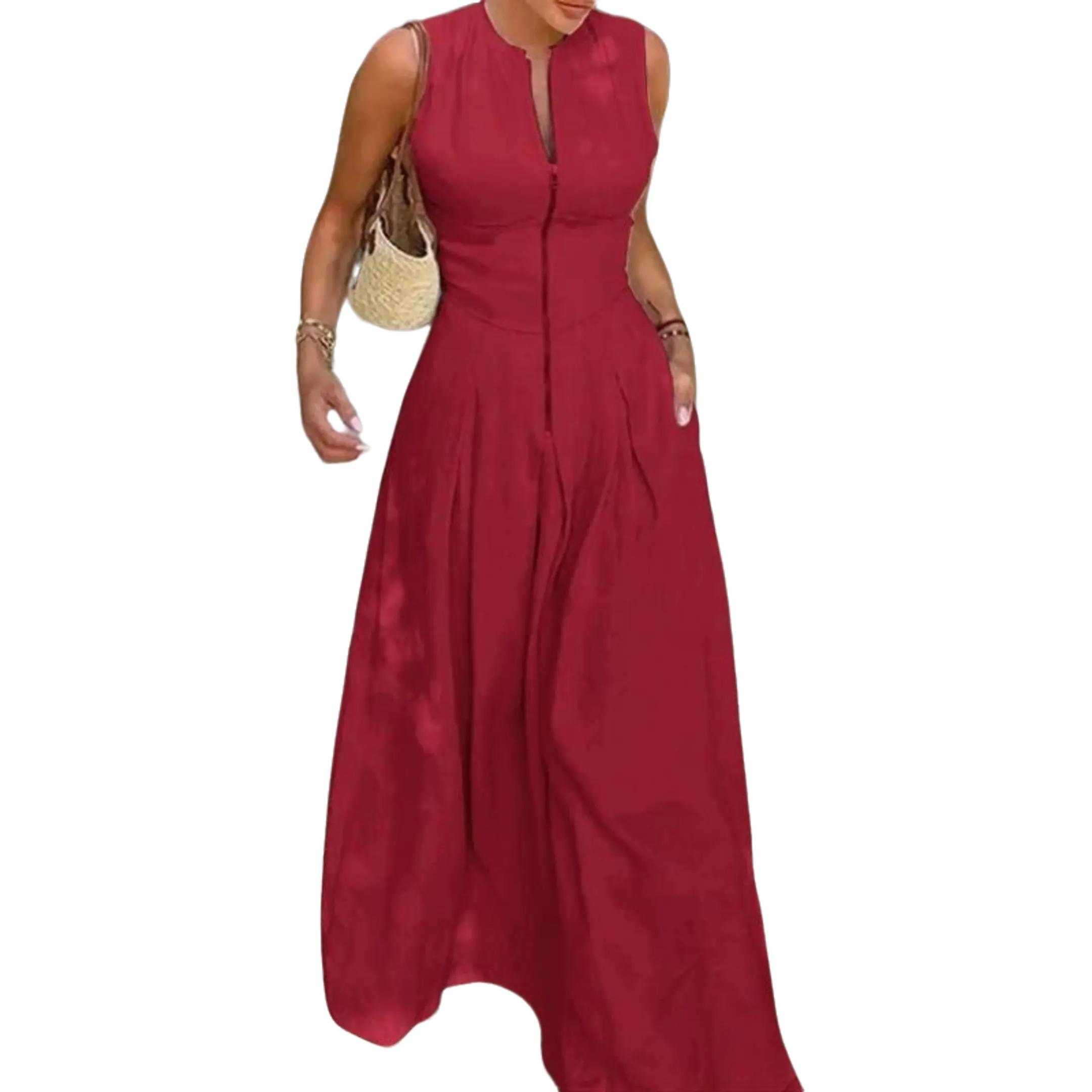 Women's 2026 High-Waisted Solid Color Sleeveless Zipper Slim-Fit Formal Dress, Lady's Formal Wear Clothes for Commuting