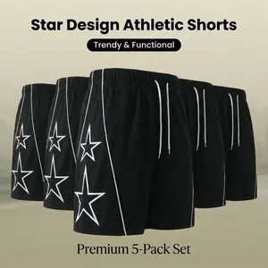 5PCS Star Graphic Mesh Shorts for Men - Trendy Streetwear Aesthetic Athletic Shorts, Comfortable Workout & Running Shorts Set, Perfect Summer Casual Wear Menswear Musical